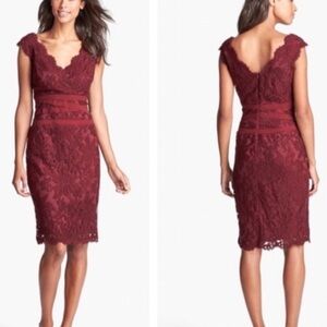 NWT Tadashi Shoji Amy Corded Embroidered Lace Dress Burgundy 14